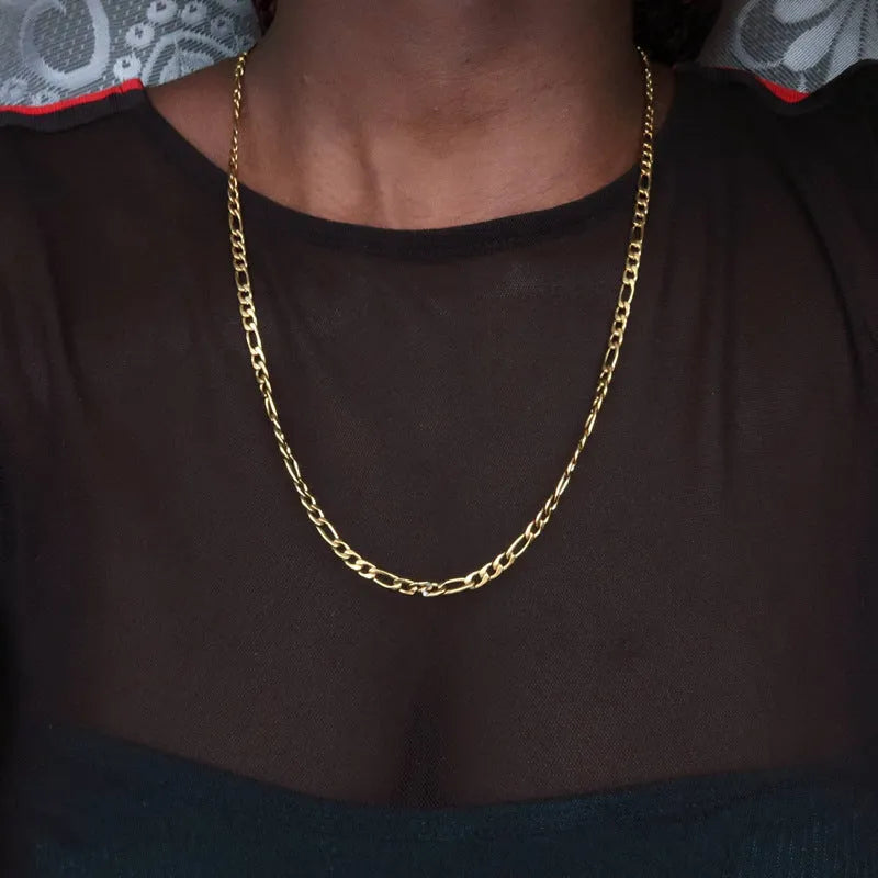 Men's alloy geometric necklace in gold finish, 50cm length, on a flat surface
