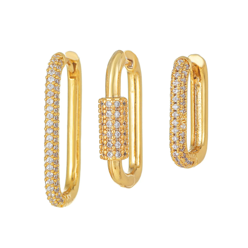 Geometric ear clip set with micro inlaid zircon jewellery in gold and white colour options