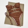 Women's solid colour nylon one-piece swimsuit in black brown or red sizes S M L