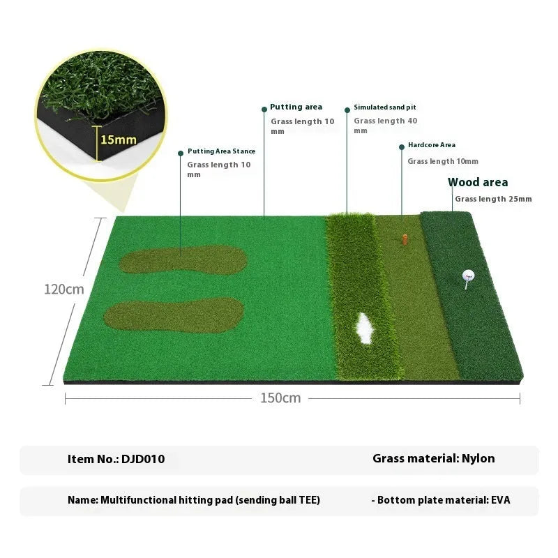 PGM multifunctional golf practice mat on indoor floor with golf ball