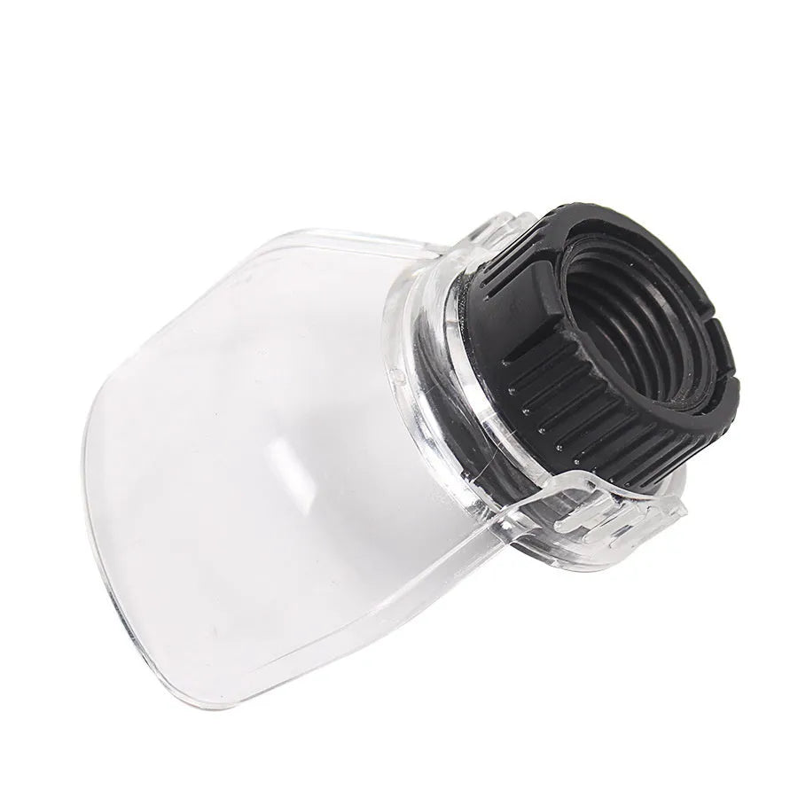 Transparent plastic horn-shaped safety cover for Delta power tools with 17.5-19mm thread port.