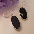 Women's geometric earrings with oval black agate pendants and 925 silver electroplated alloy construction