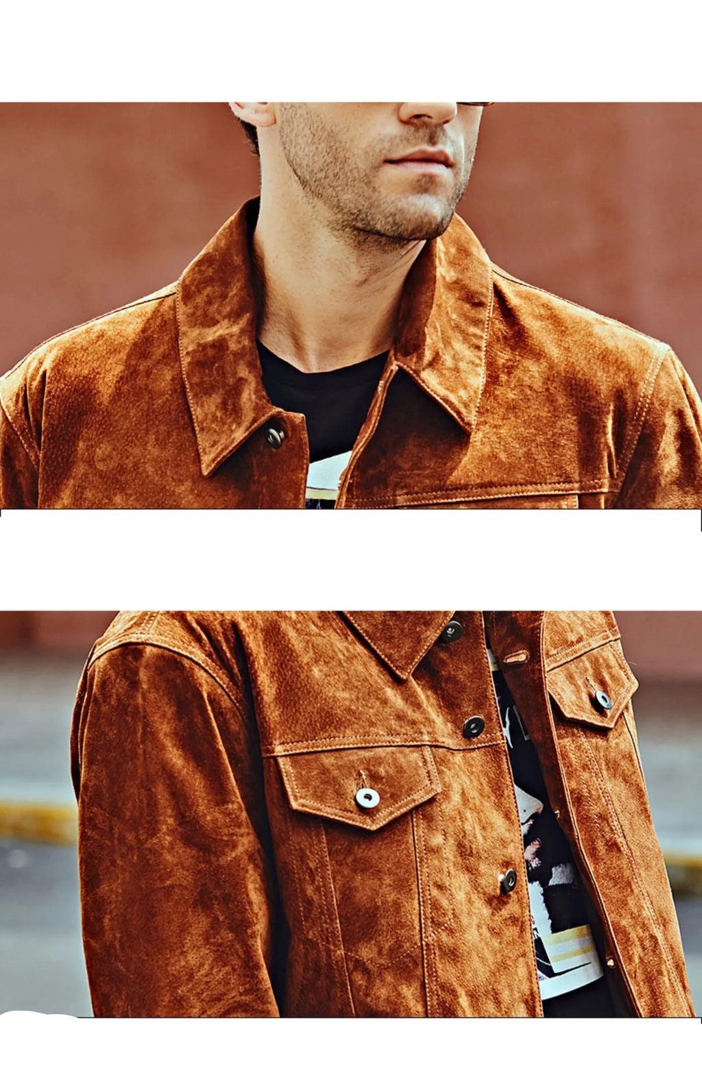 Men's brown pigskin leather biker jacket with asymmetric zip front and stand collar