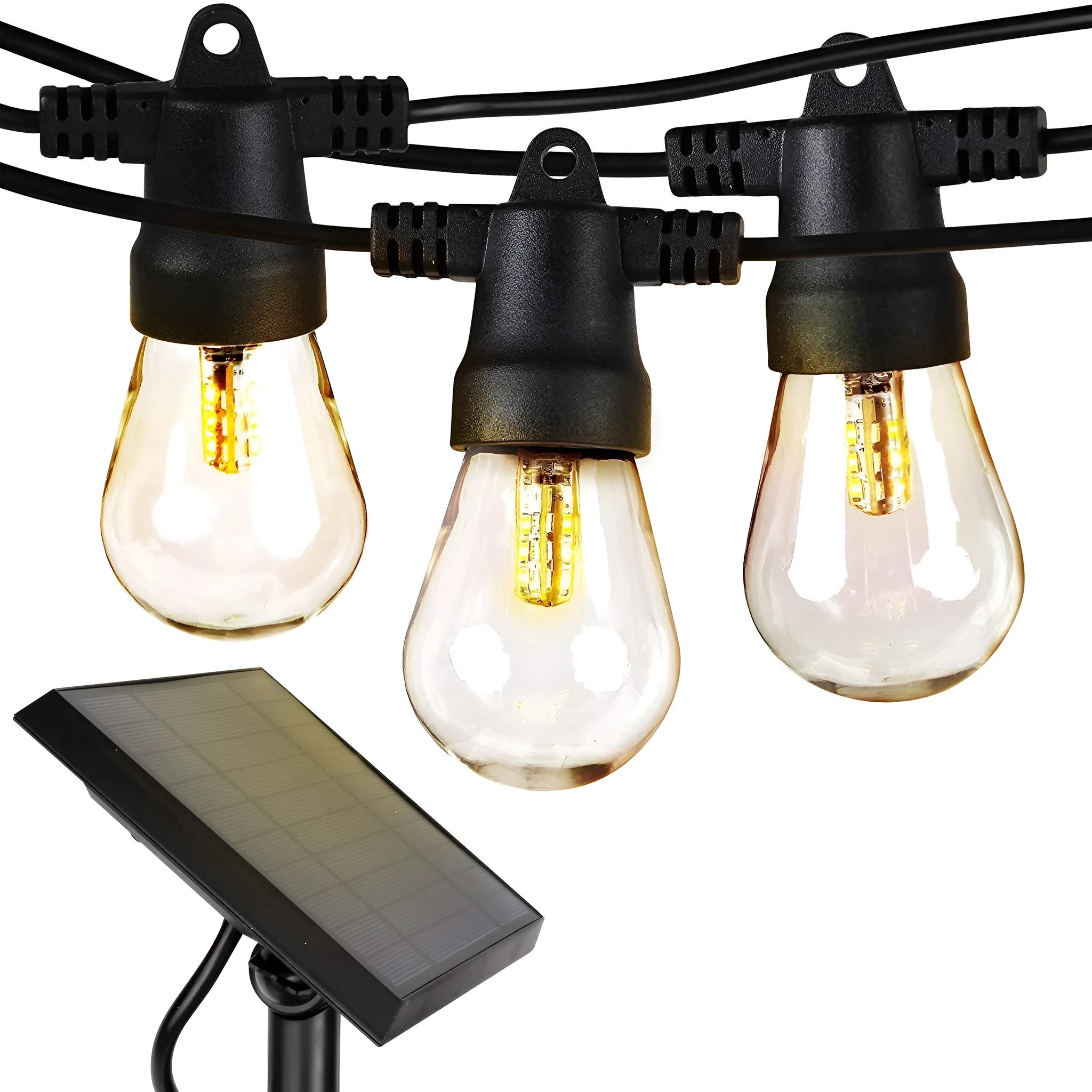 Waterproof solar LED string lights with PVC shell for outdoor garden or patio illumination