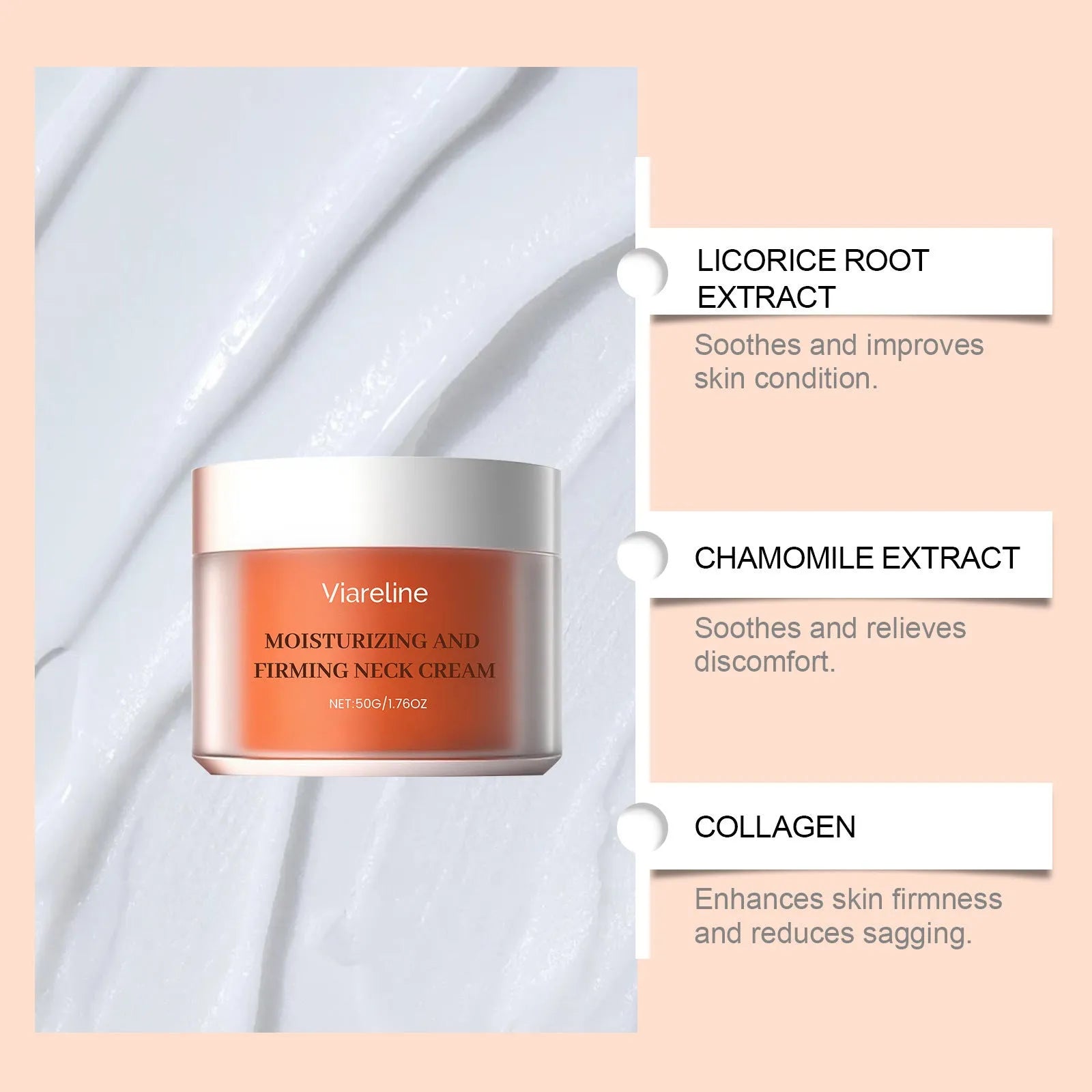 Daily neck moisturising cream in 50g jar with 6.3cm packaging
