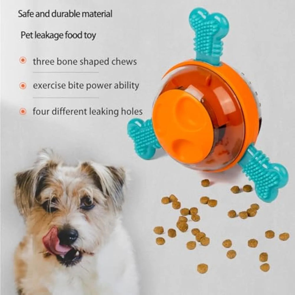 Blue interactive dog chew toy and slow feeder with rubber bones for small medium breeds