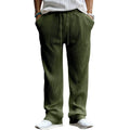 Men's casual loose fit striped straight leg trousers in micro-elastic polyester fabric