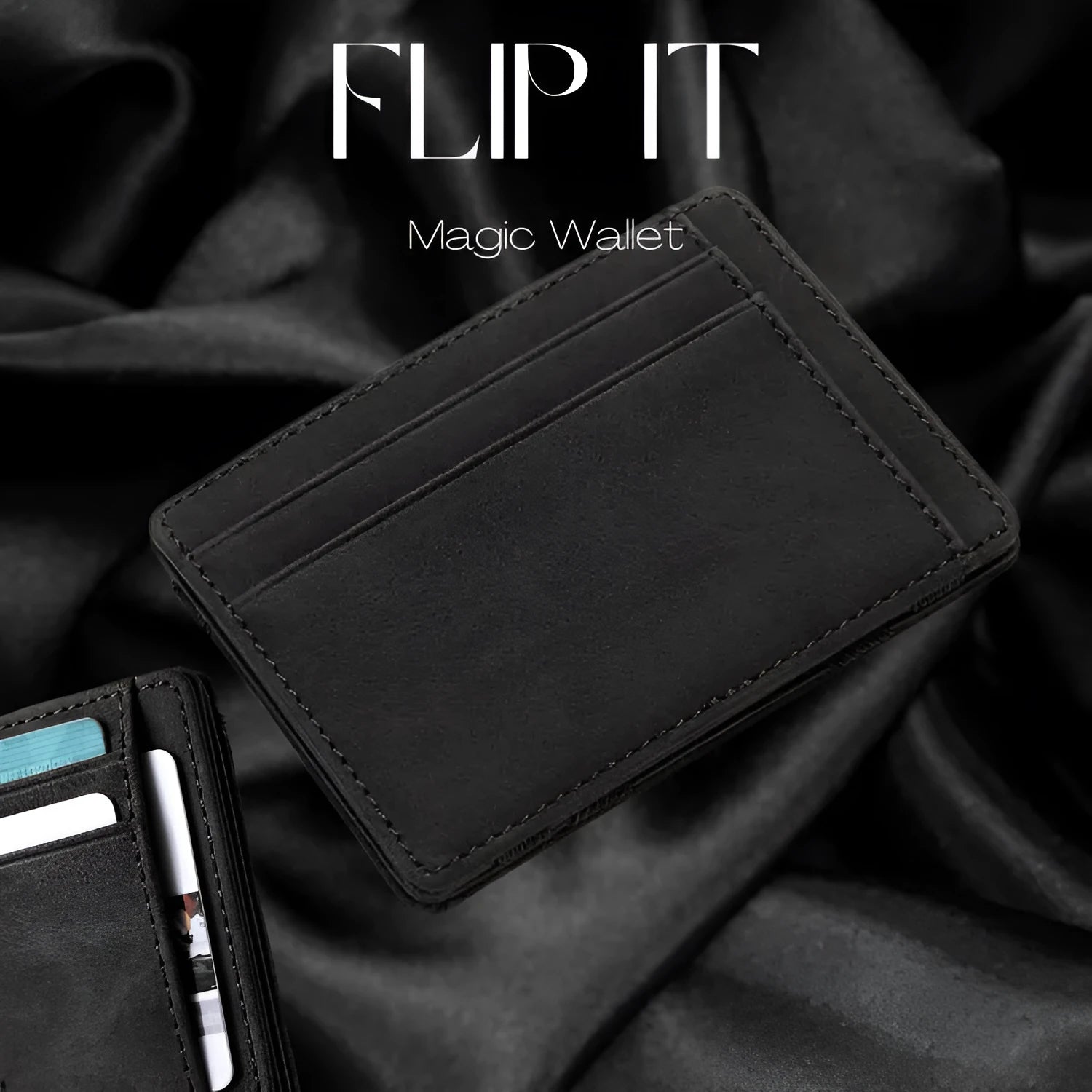 PU leather magic wallet with flip card holder and zipper coin purse in multiple colour options