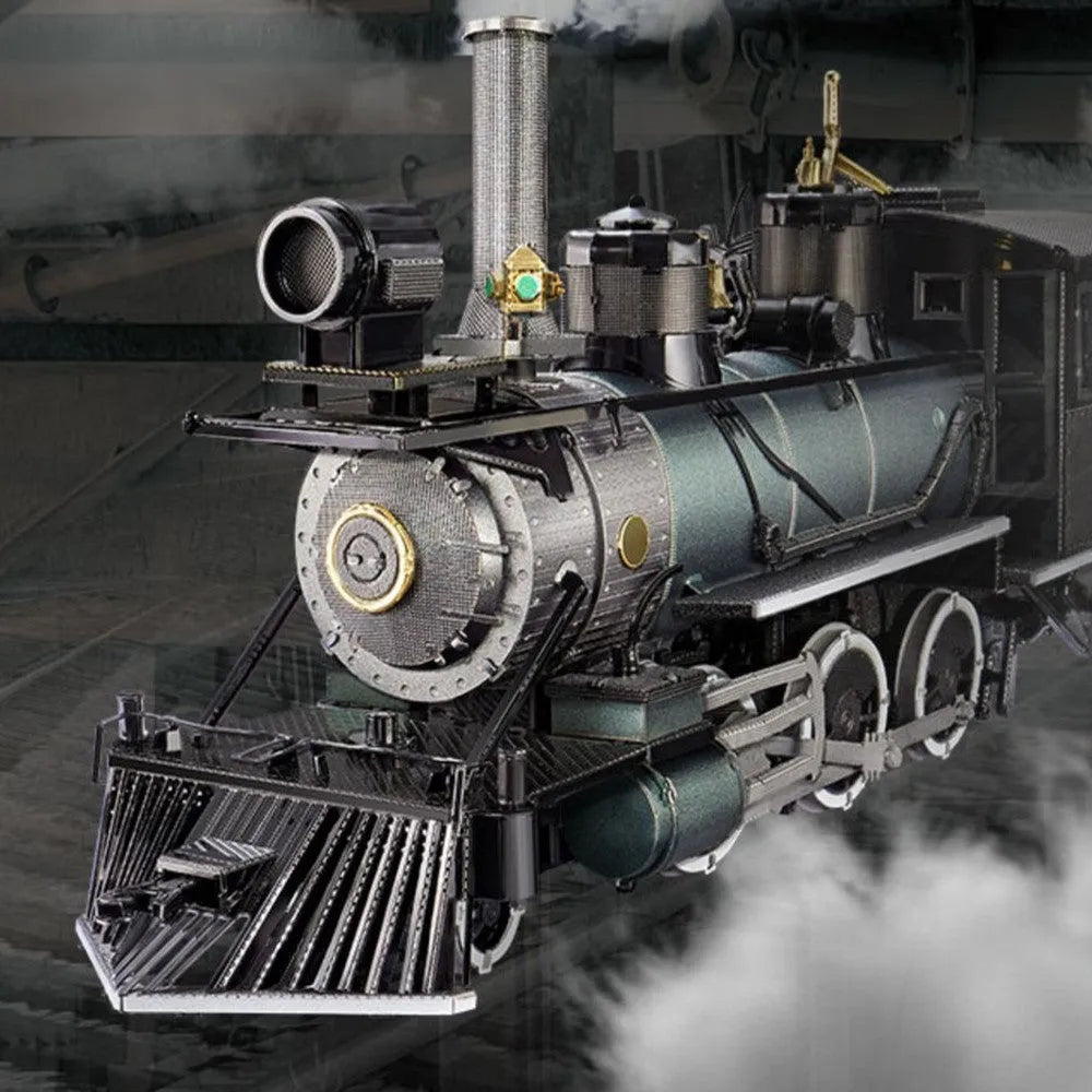 Metal colour printing assembled MG steam locomotive puzzle model in brass and stainless steel, finished size 17x5x8cm