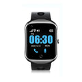 Black intelligent positioning phone watch for the elderly with a square screen and silicone strap.