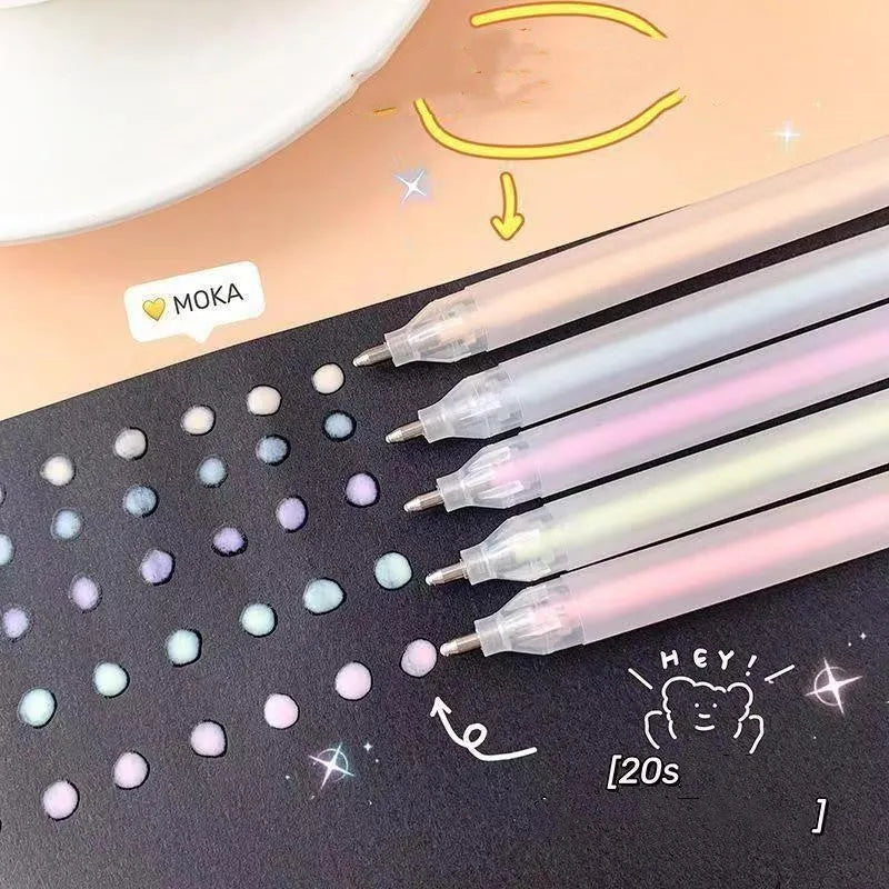Macaroon colour dispensing pen with cap-pull mechanism in six colour options