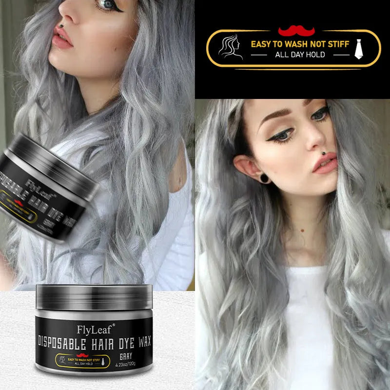 Gray disposable hair dye wax in 120g tub with cap and comb