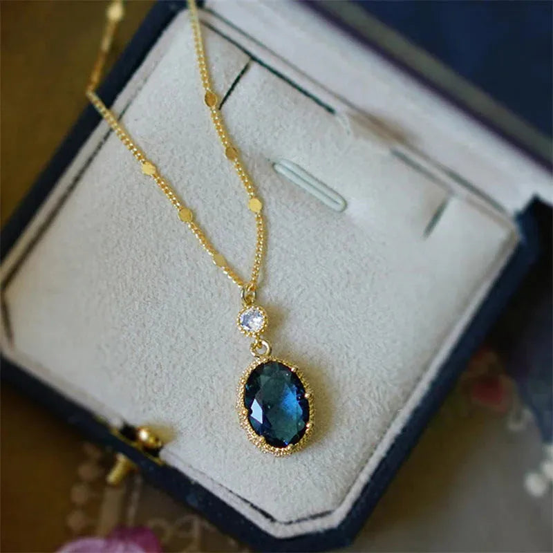 Gold colour retro geometric pendant on a copper fashion necklace chain.