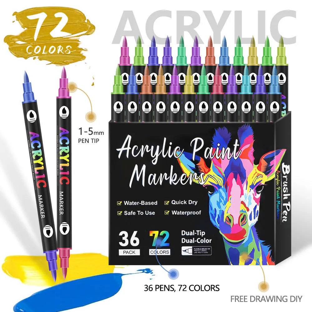 Set of double-headed acrylic marker pens showing two colour tips per pen with washable opaque ink