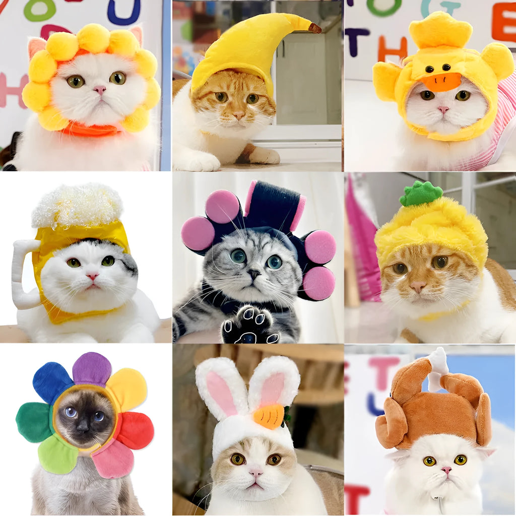 Embroidered cloth pet headgear with sunflower design for cat costume and dress-up occasions