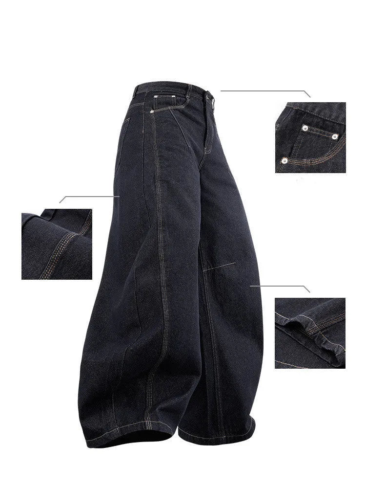 Men's wide leg denim trousers in original cow colour on a mid waist