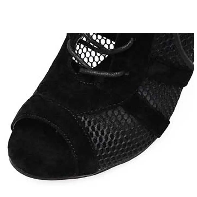 Black suede women's lace-up high heel shoes with 11.5 cm stiletto heel and adjustable ankle lacing