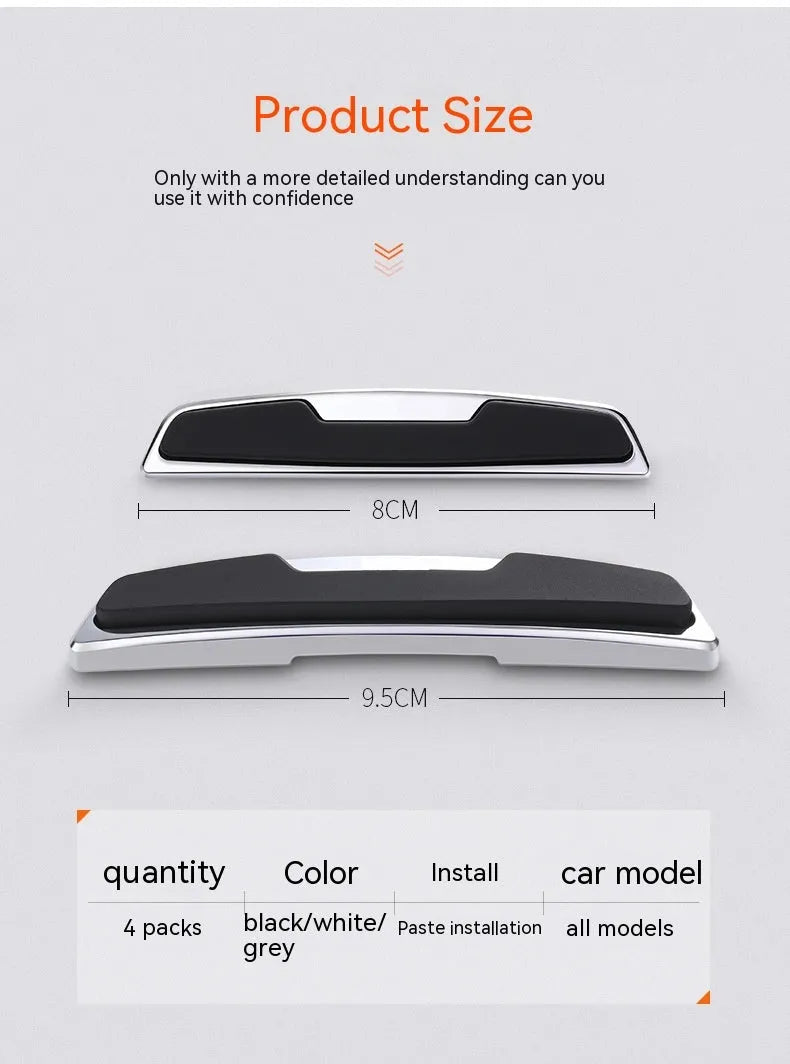 Four black plastic silicone car door protector strips measuring 9.5cm by 2cm