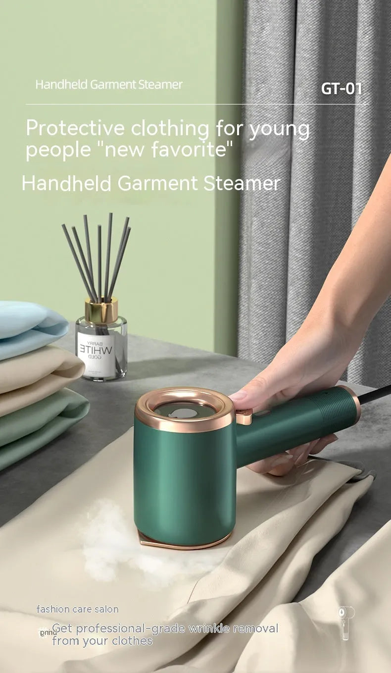 Mini portable handheld garment steamer in beige with titanium soleplate and 50ml water tank