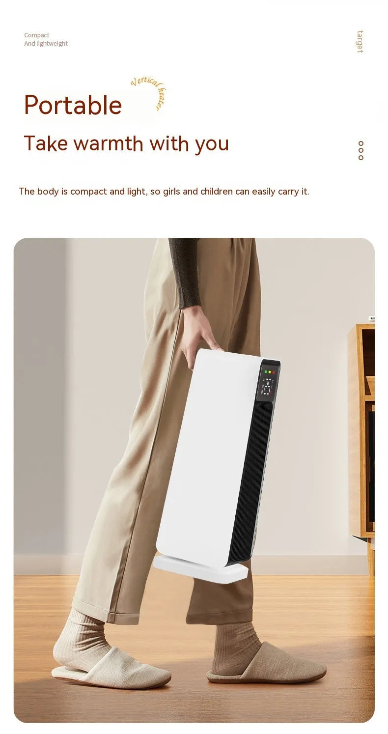Small white air conditioner with PTC heater, touch controls, and shaking head for 30m² rooms