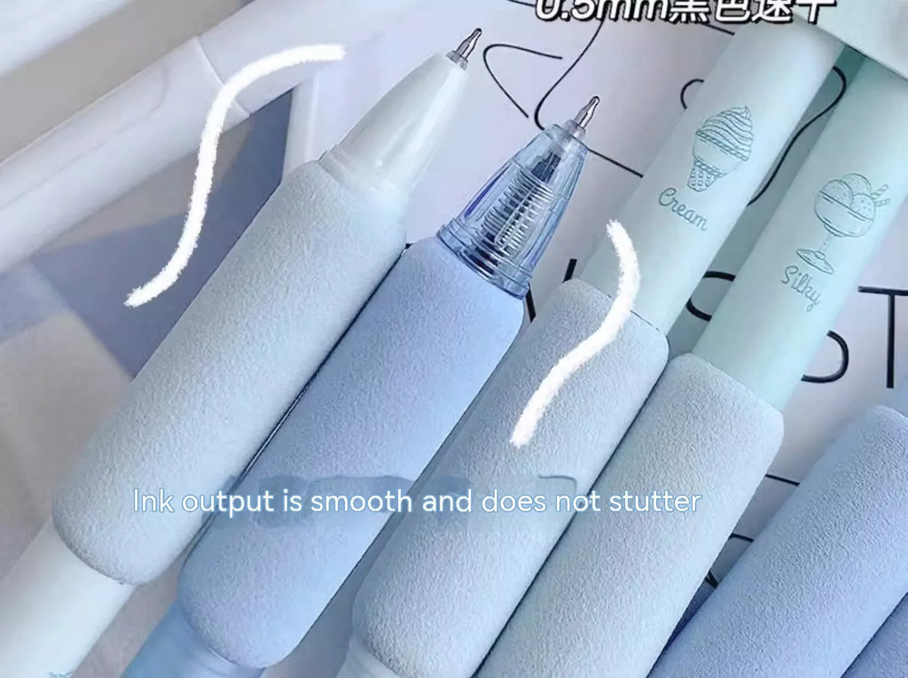 Four double-headed fluorescent calligraphy pens with 0.5mm tips for student practice.