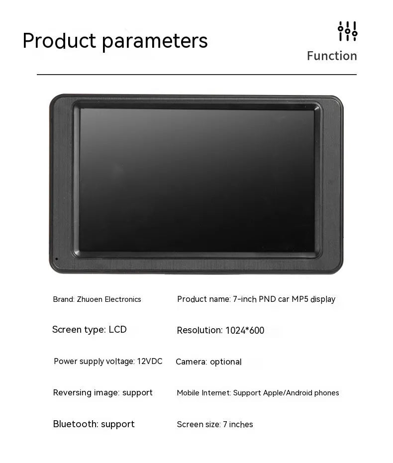 7-inch vehicle-mounted MP5 player with LCD screen and mounting bracket