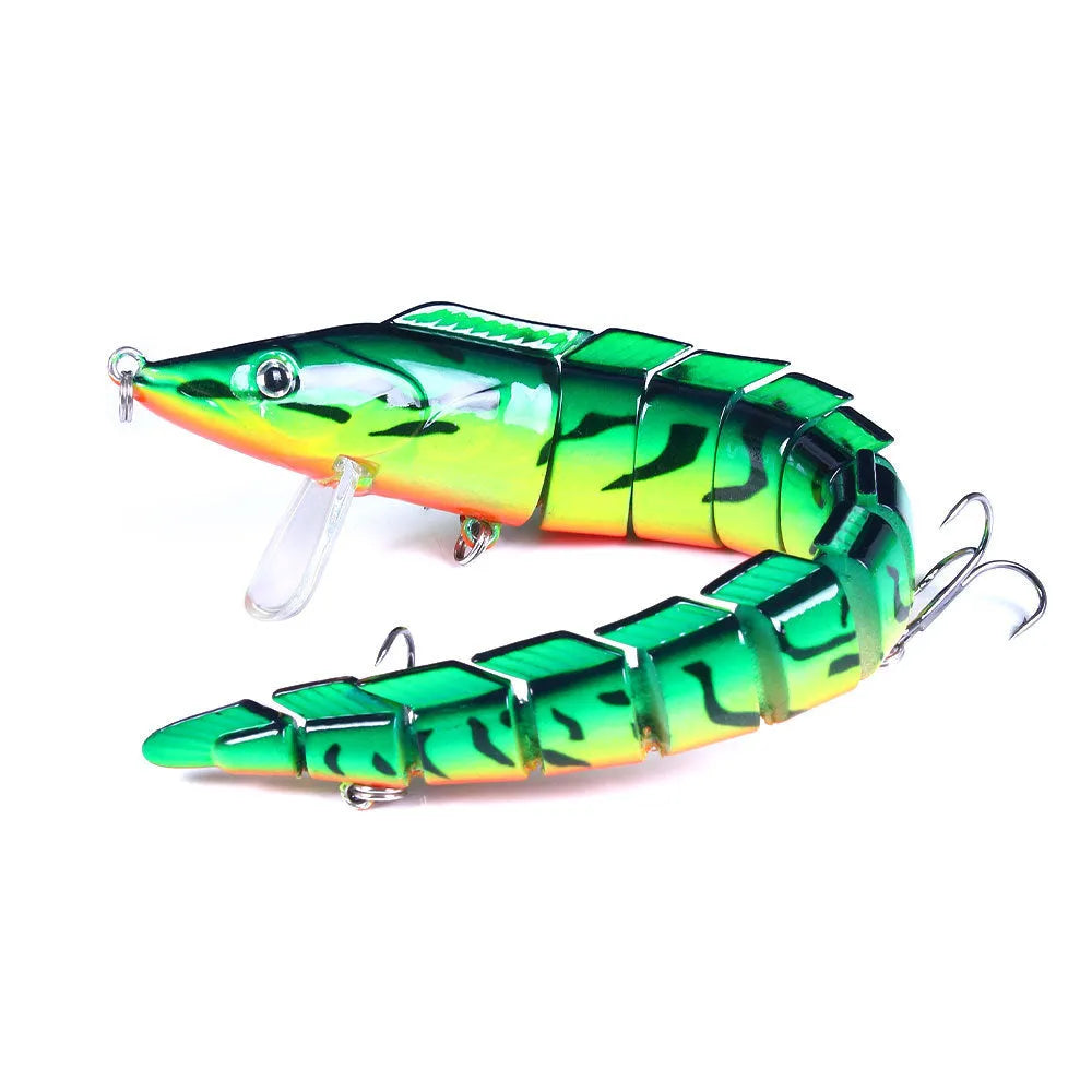 Multi-section soft plastic loach fishing lure showing articulated design and #2 hook