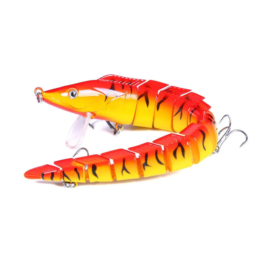 Multi-section soft plastic loach fishing lure showing articulated design and #2 hook