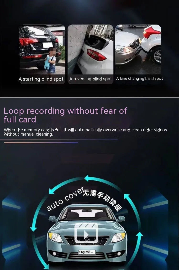 Black dual-lens car dash cam with a 3.5-inch LCD screen mounted on a windscreen.