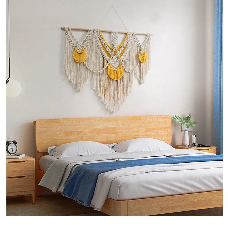 Nordic style handmade cotton tapestry wall hanging creamy white rectangular 120x95cm