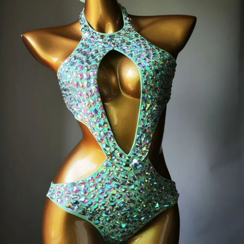 Women's one-piece mesh diamond swimsuit in nylon with polyester lining available in multiple colours