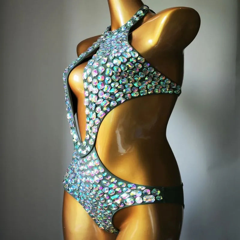 Women's one-piece mesh diamond swimsuit in nylon with polyester lining available in multiple colours