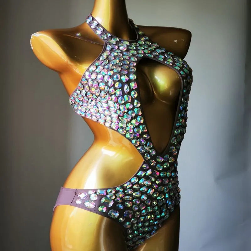 Women's one-piece mesh diamond swimsuit in nylon with polyester lining available in multiple colours