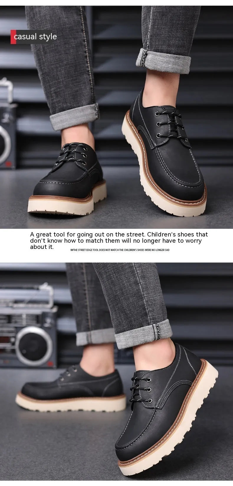 Men's black retro Martin boots with round toe design and non-slip rubber sole