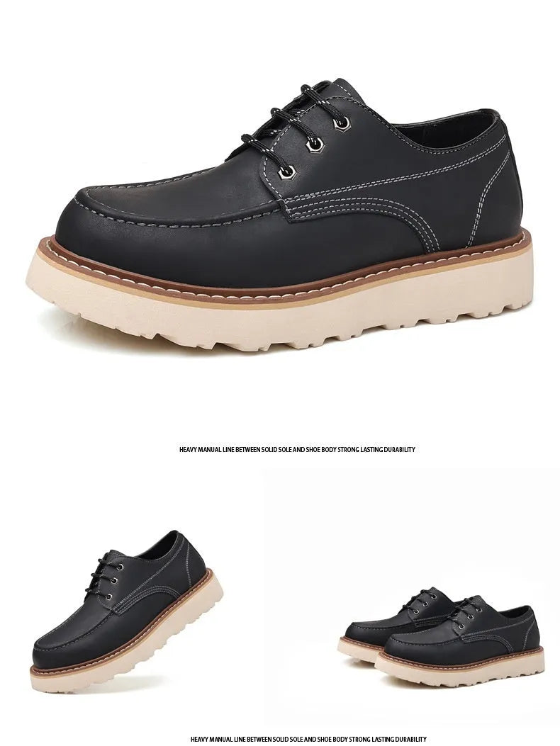 Men's black retro Martin boots with round toe design and non-slip rubber sole