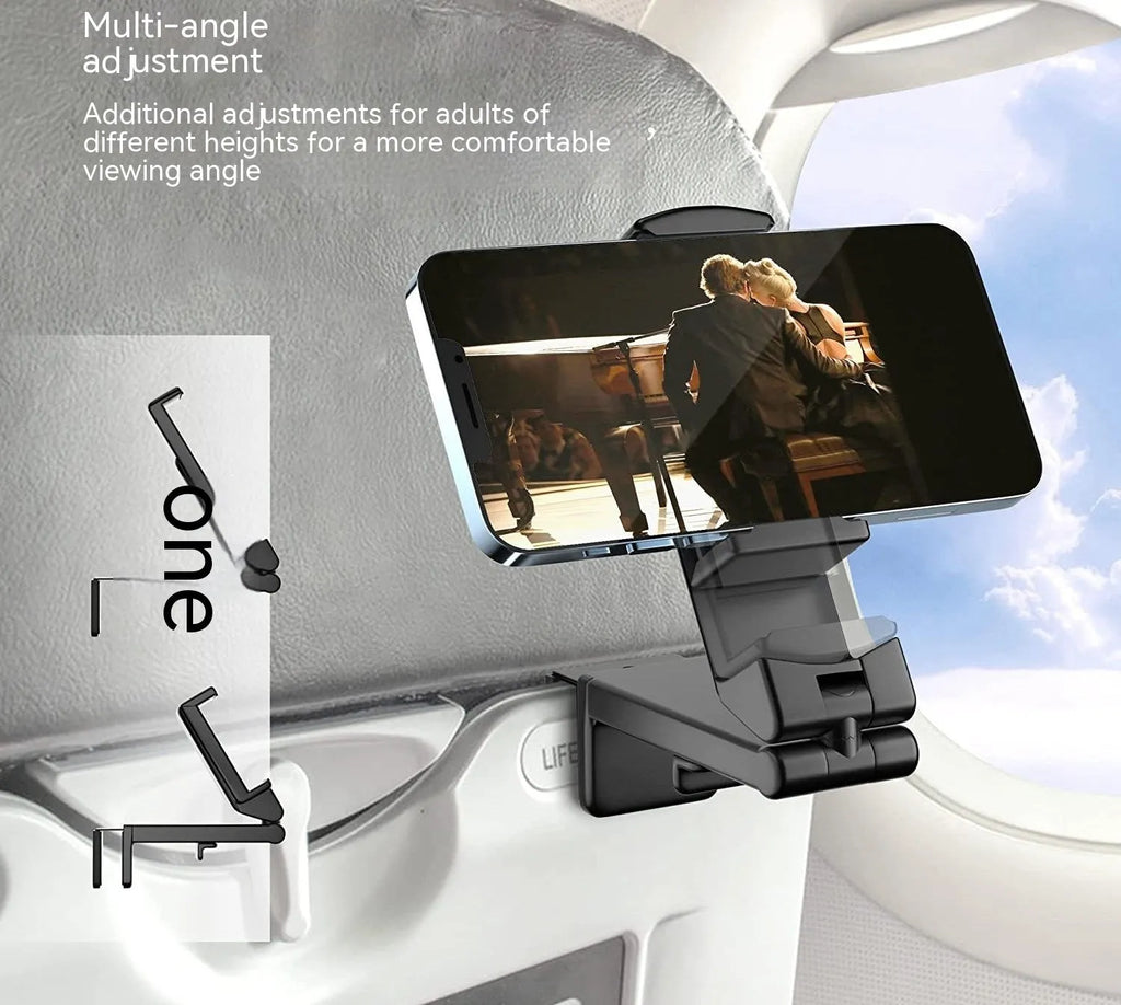 Foldable rotating phone holder in black grey and green colours showing adjustable viewing angles