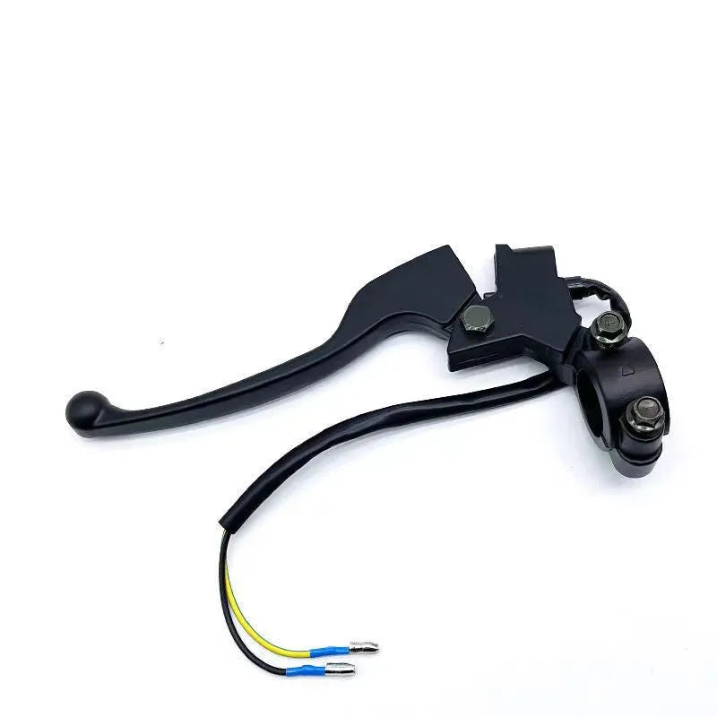 Aluminium alloy brake handle assembly with power off switch wiring, showing 22mm thickness