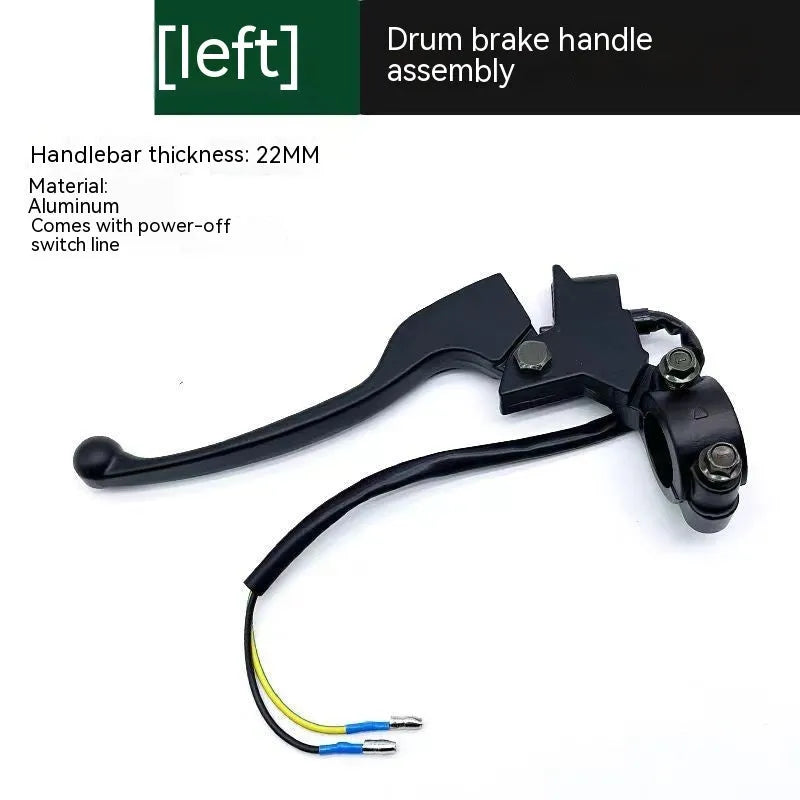 Aluminium alloy brake handle assembly with power off switch wiring, showing 22mm thickness