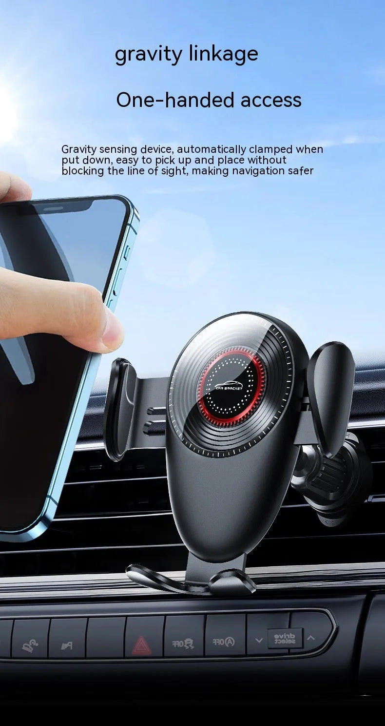 Black car mobile phone bracket mounted on car air vent for hands-free use