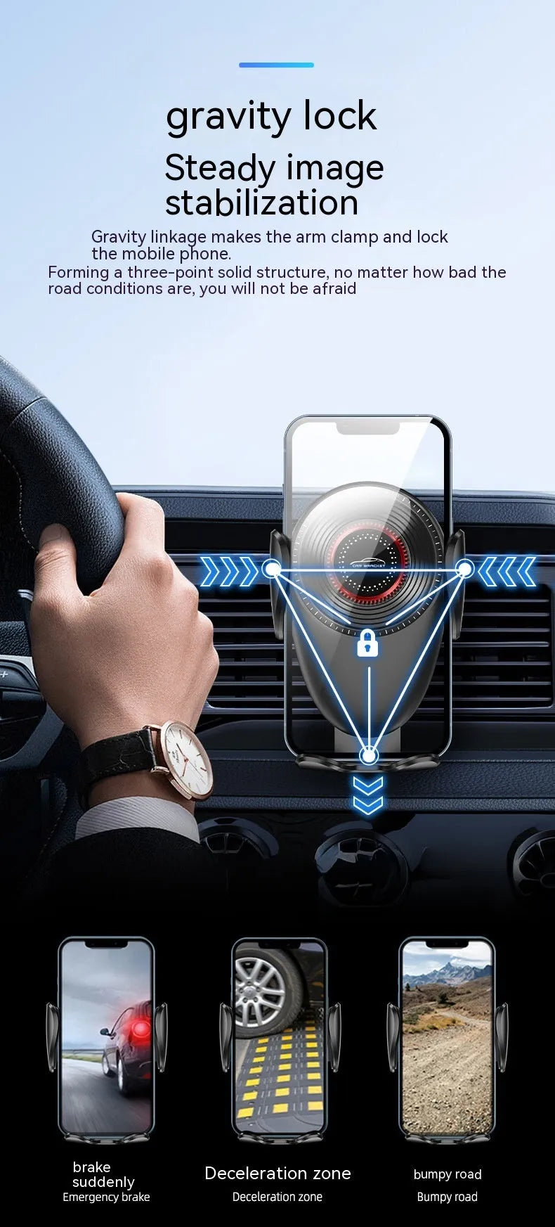 Black car mobile phone bracket mounted on car air vent for hands-free use
