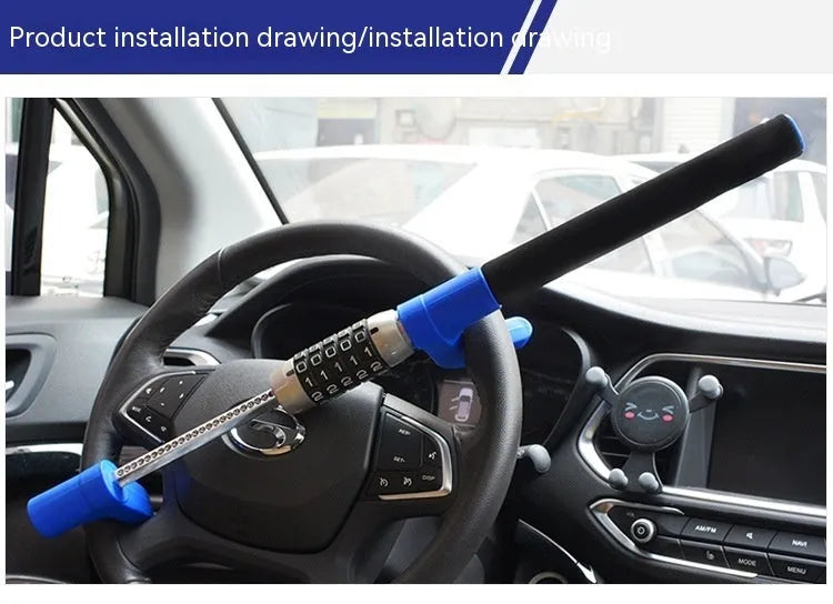 Alloy steel car steering wheel anti-theft U-lock in black, blue, or red colours weighing 2kg