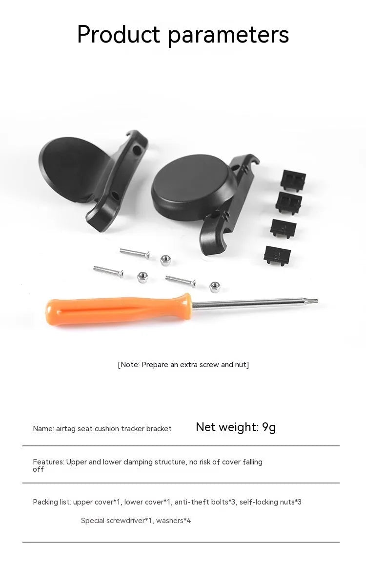 Black ABS plastic bicycle GPS tracker mounting bracket with anti-theft bolts for seat post installation