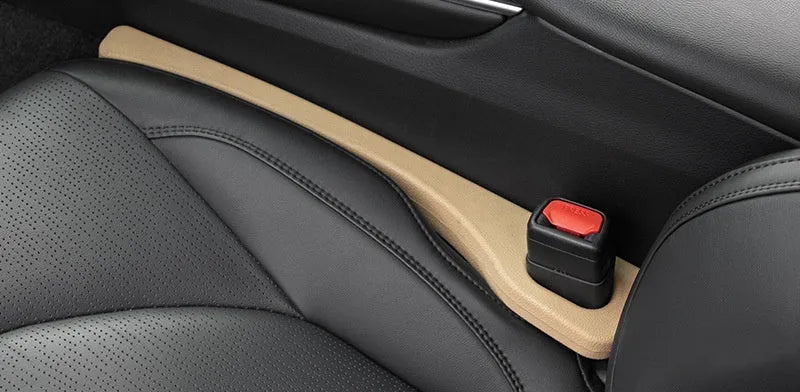 Car seat gap sealing strips in four colours showing waterproof polyresin construction and handle