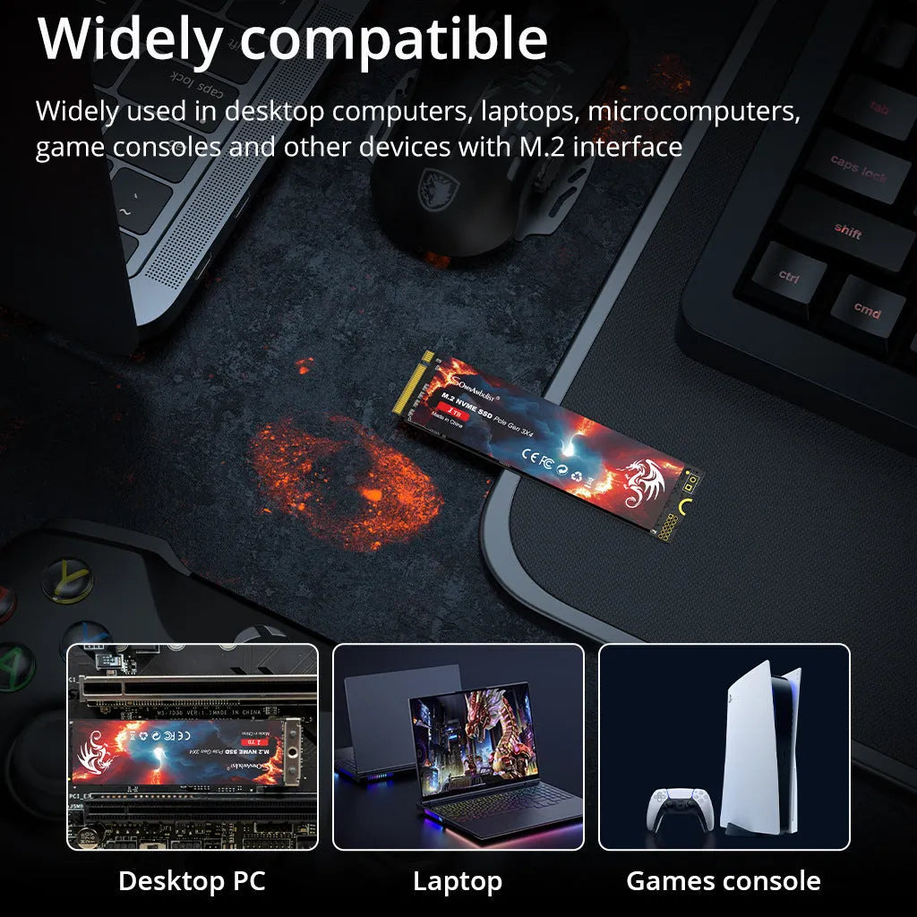 M.2 2280 form factor NVMe solid state drive for desktop computer installation.