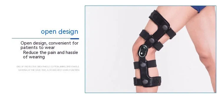 Black anterior ligament knee pad with reinforced straps shown in various size options