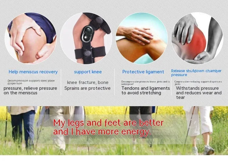 Black anterior ligament knee pad with reinforced straps shown in various size options