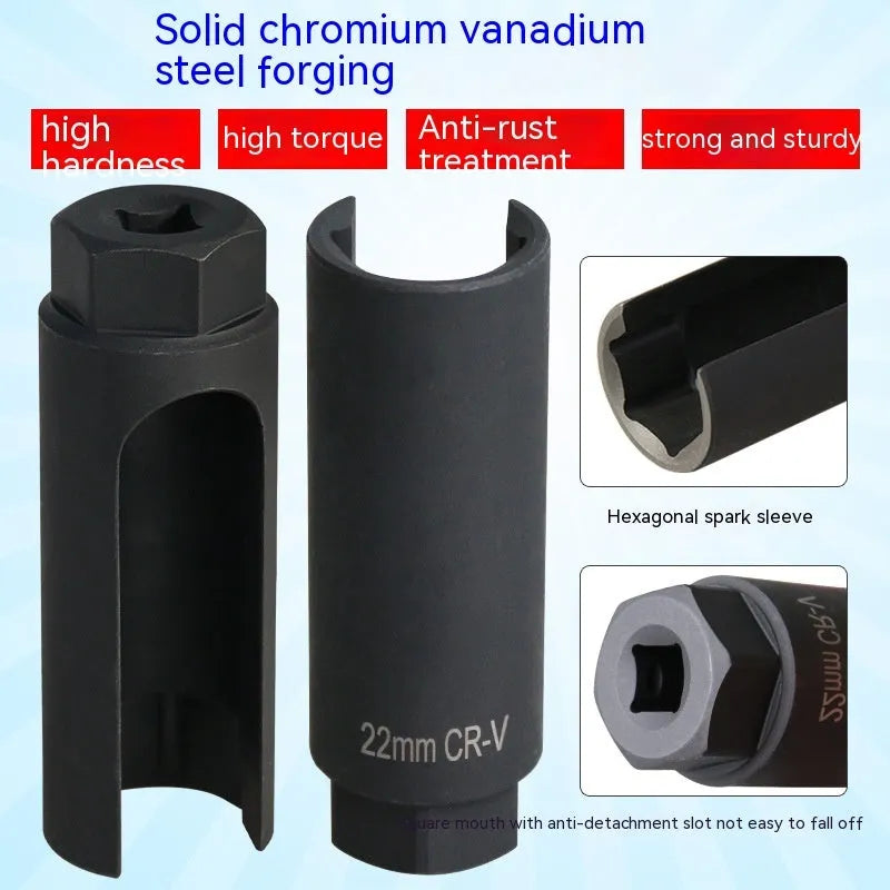 Black chromium vanadium steel oxygen sensor sleeve with 22mm inner diameter for universal O2 sensor protection.
