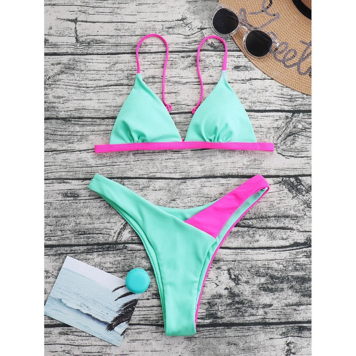 Women's two-piece nylon swimsuit briefs in pattern colour with European and American sizing