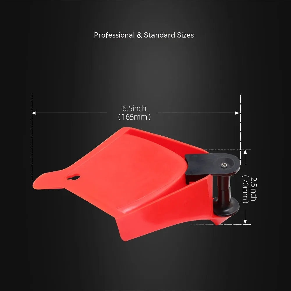 Four red plastic triangular car parking blocks with non-slip rubber surfaces for tyre security