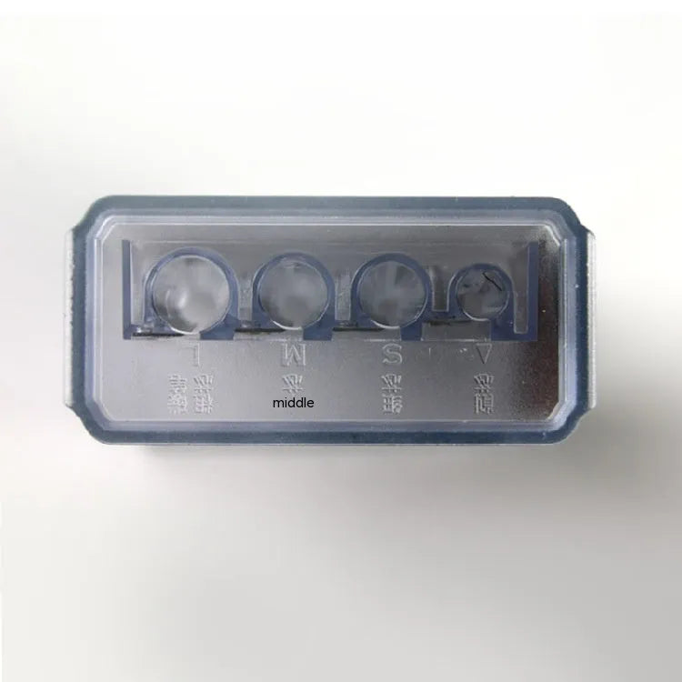 Four hole geometric pencil sharpener with plastic construction and maintenance screwdriver